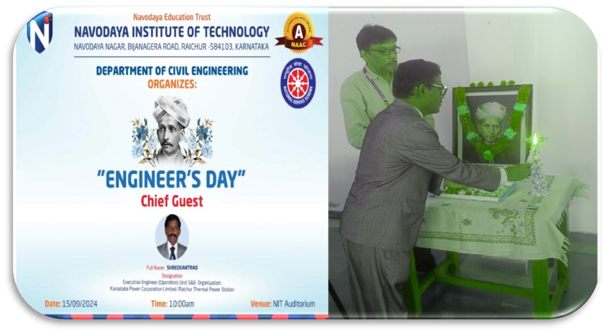 Lamp Lighting by Dr M.V Mallikarjun Principal of NIT-R and Chief Guest Mr.Sreekanth Rao on Occasion of Engineers day celebration on 15th Sep 2024